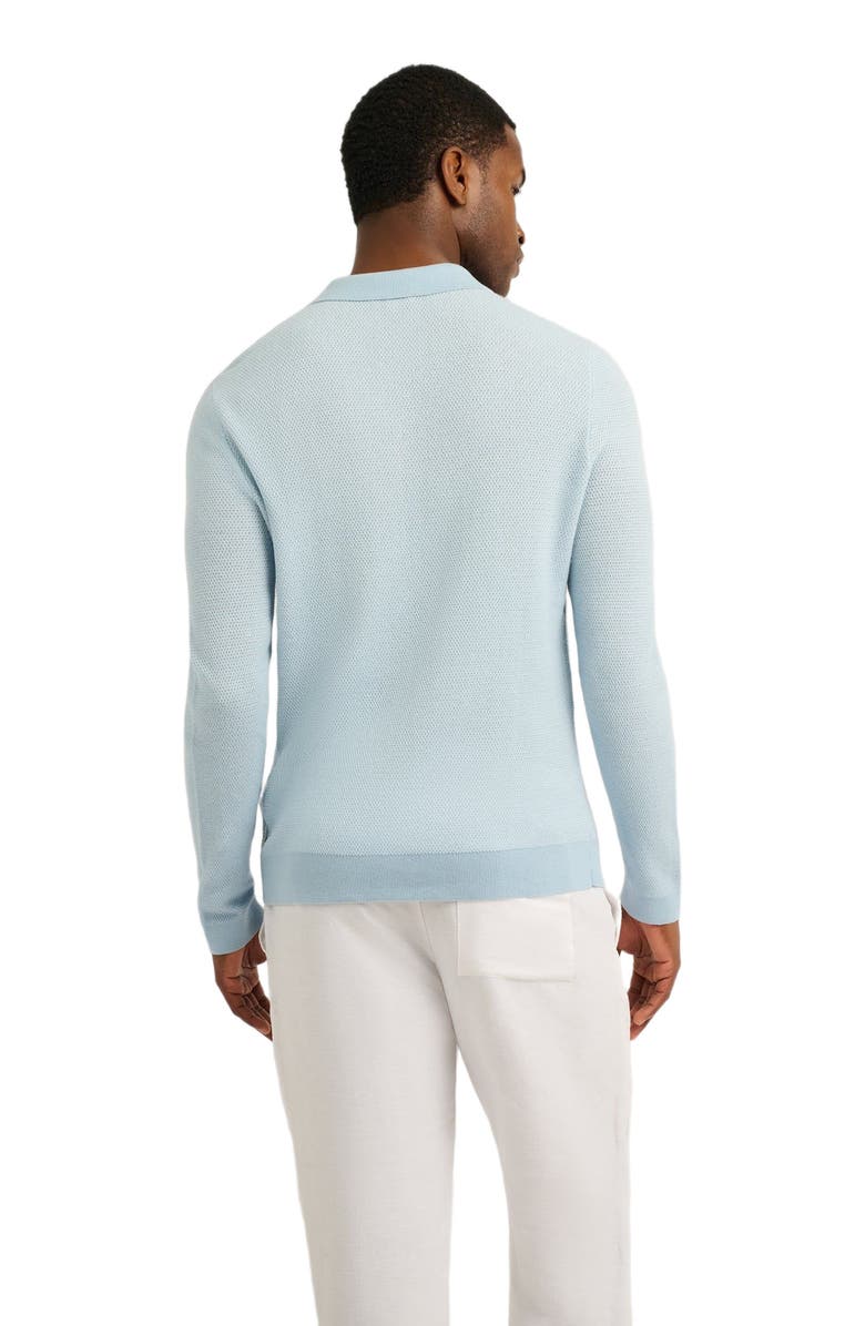 Onia Cotton Textured Knit Long Sleeve Polo, Alternate, color, Pale Blue
