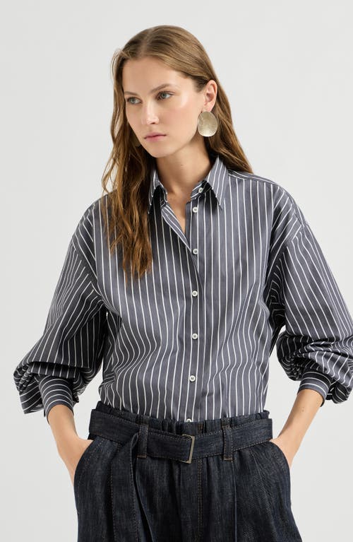 Brunello Cucinelli Striped cotton poplin shirt in Denim at Nordstrom, Size Large