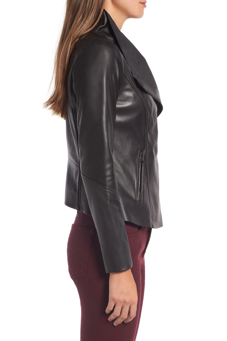 Raw Edge Leather Jacket, Alternate, color, BLACK