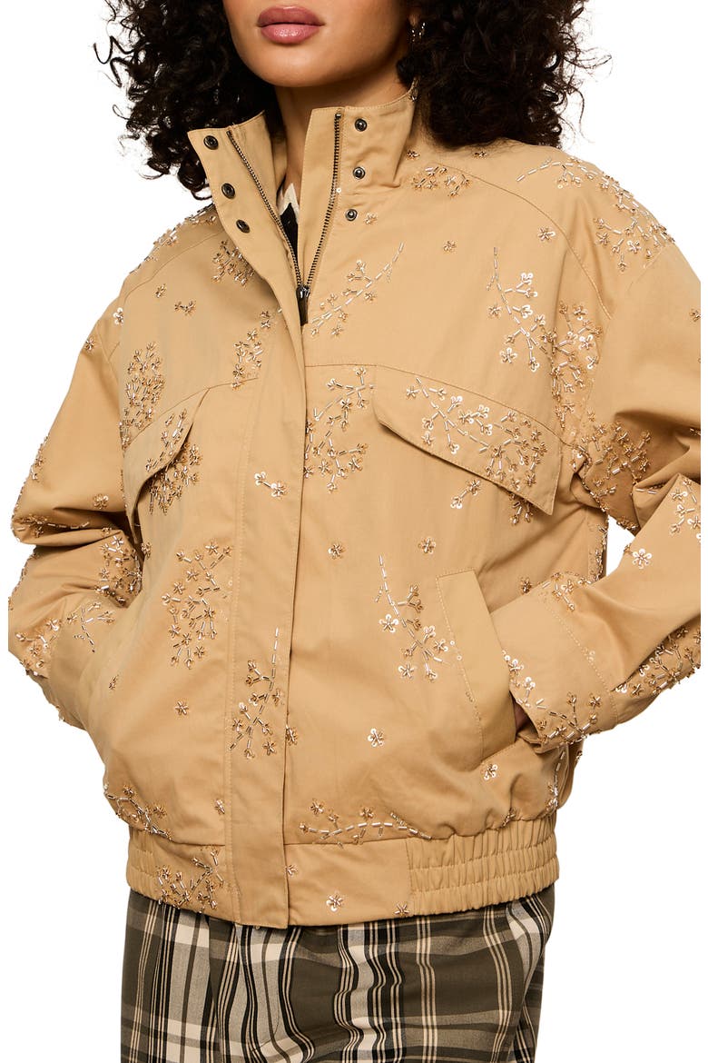 Limelight Bead Detail Cotton Surplus Jacket, Alternate, color, SPARKLE MOTION BEIGE
