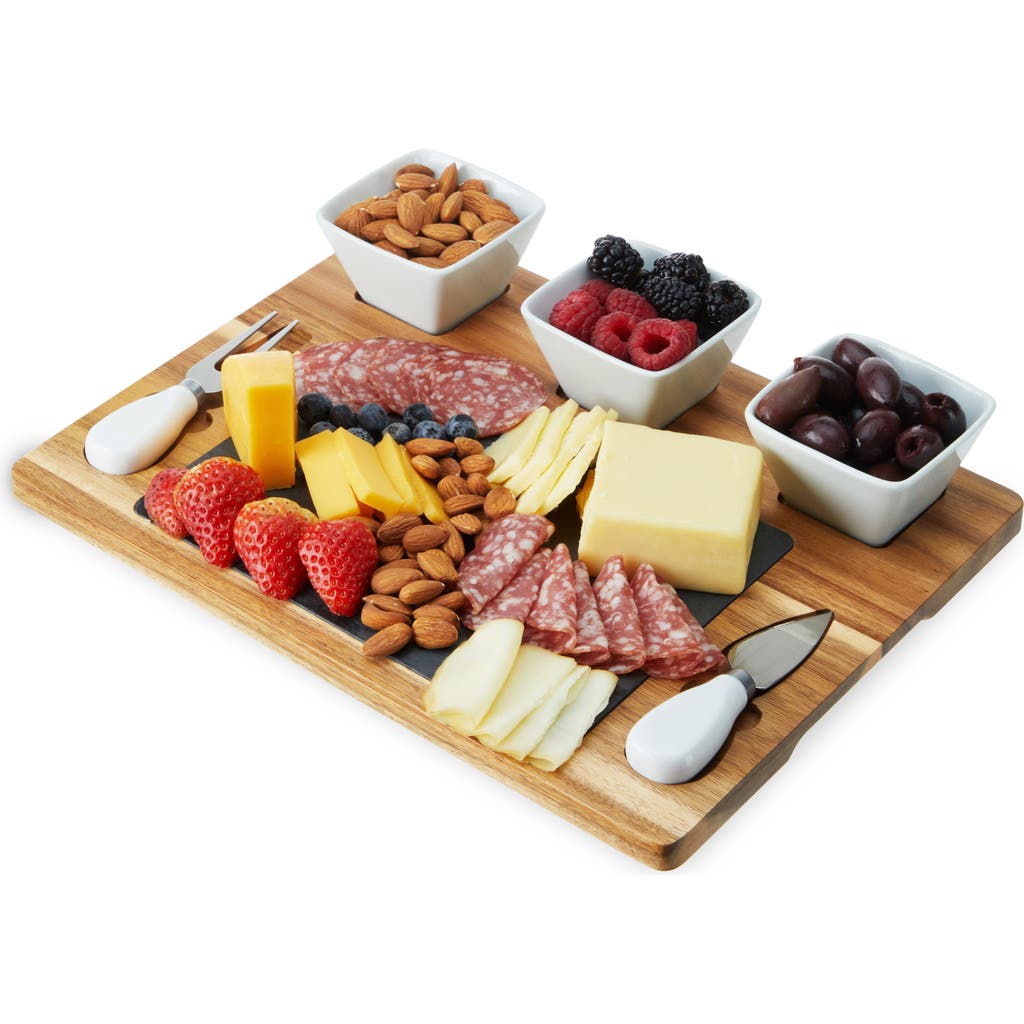 TWINE Acacia Wood & Slate Cheese Board Set with Ceramic Bowls in Brown  product