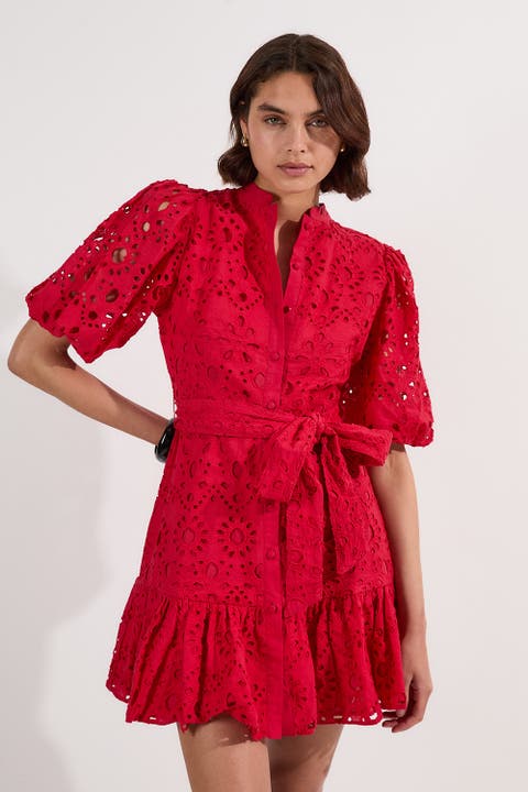 Woven Tie Waist Mini Dress