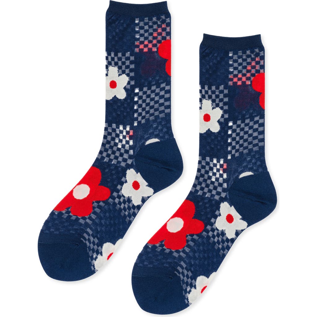 Hansel From Basel Jillian Floral Cotton Blend Crew Socks in Cobalt Blue  product