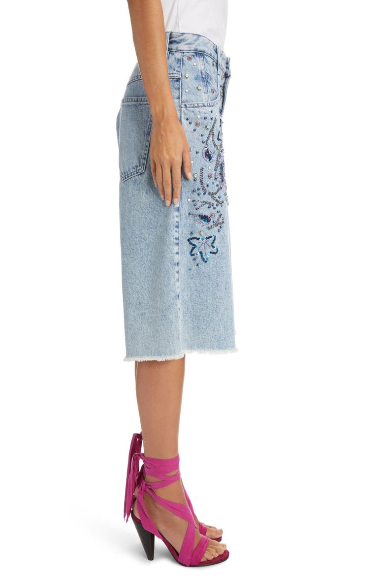 Natayal Embroidered Denim Bermuda Shorts, Alternate, color, LIGHT BLUE