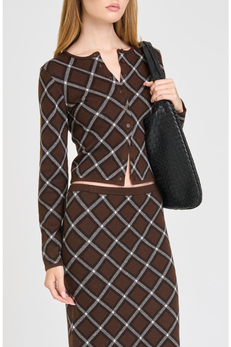 Willa Checked Cardigan, Alternate, color, BROWN CHECKER