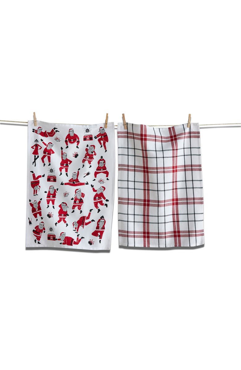 tag Oh What Fun Santa Dishtowel Set of 2 Red Cotton Kitchen, Main, color, Red
