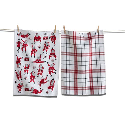 Oh What Fun Santa Dishtowel Set of 2 Red Cotton Kitchen