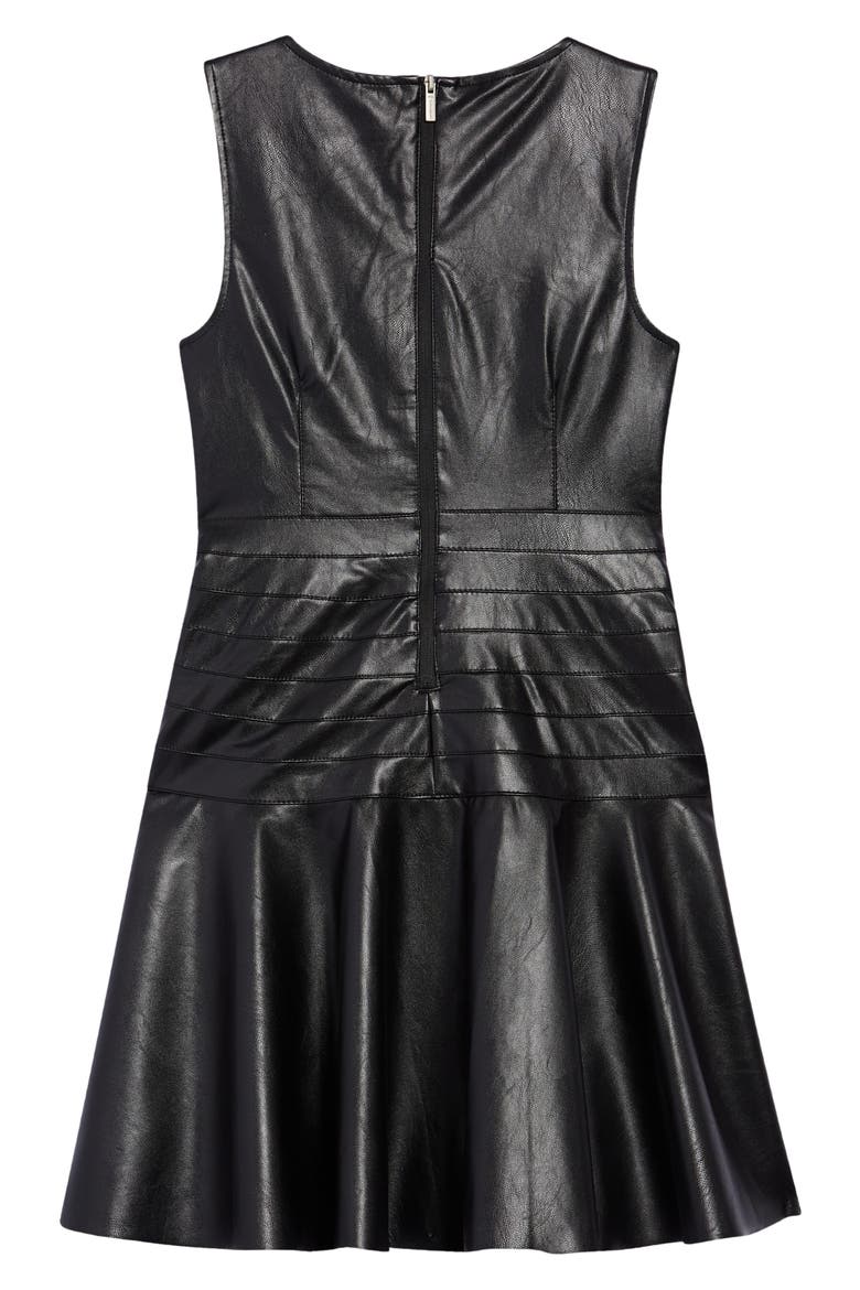 Kids' Faux Leather Flounce Dress, Alternate, color, BLACK