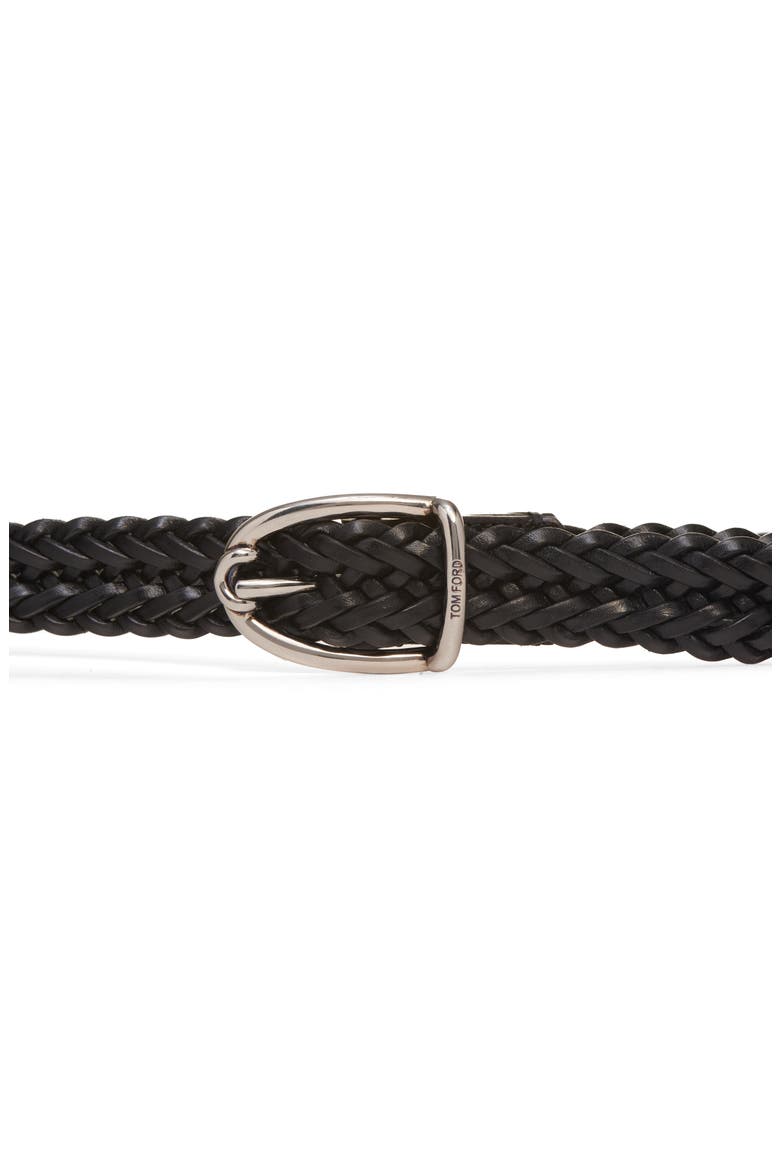 Angled Buckle Woven Leather Belt, Alternate, color, 1N001 BLACK