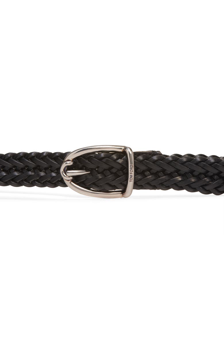 TOM FORD Angled Buckle Woven Leather Belt, Alternate, color, 1N001 Black
