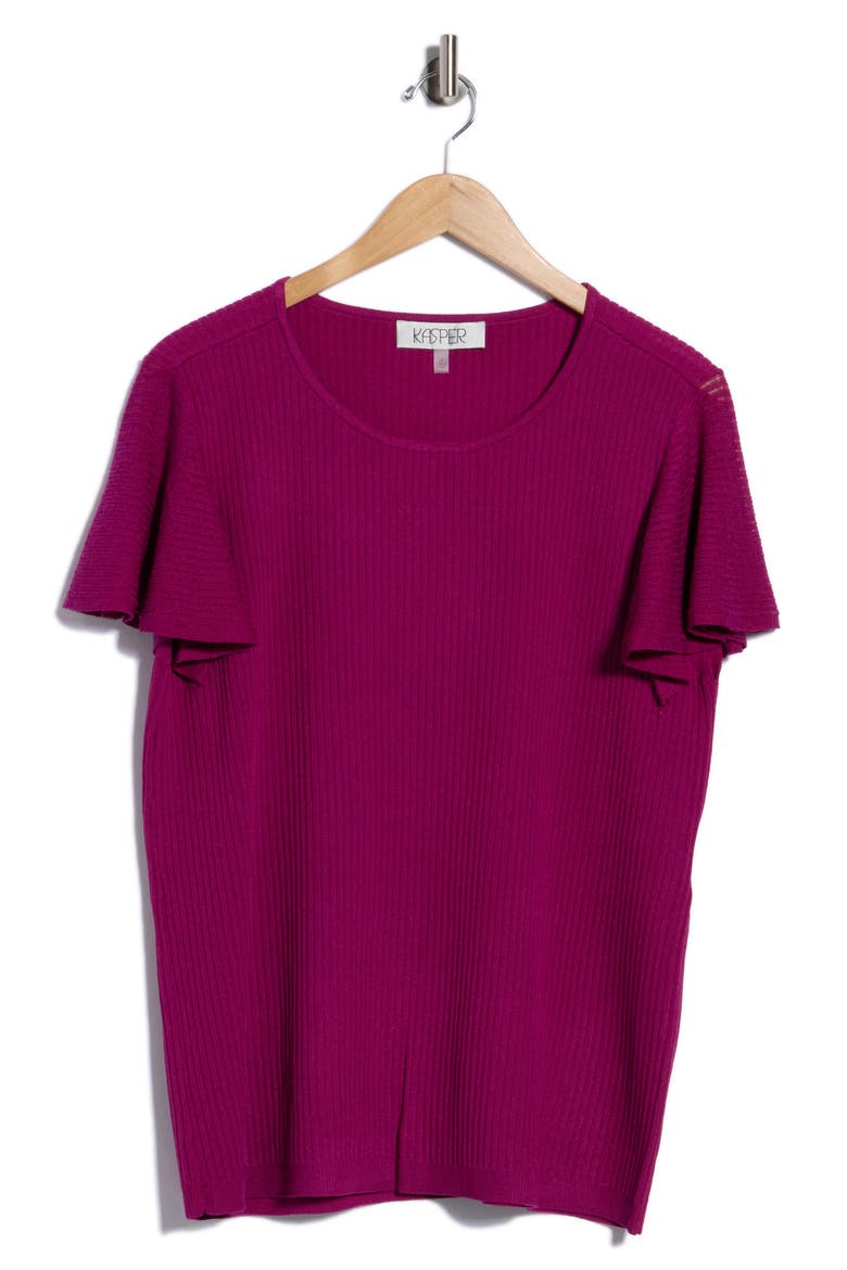 Flutter Sleeve Flat Back Rib Sweater, Main, color, CERISE
