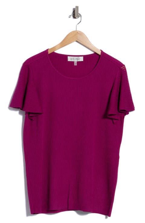 Flutter Sleeve Flat Back Rib Sweater