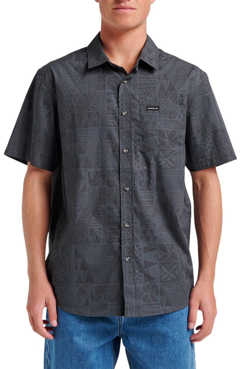 Quiksilver Geo Print Cotton Blend Button-Up Shirt, Main, color, Iron Gate