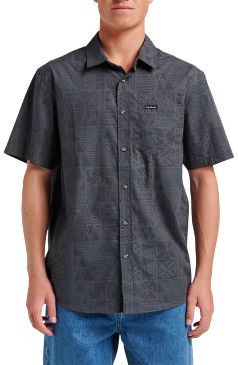 Geo Print Cotton Blend Button-Up Shirt