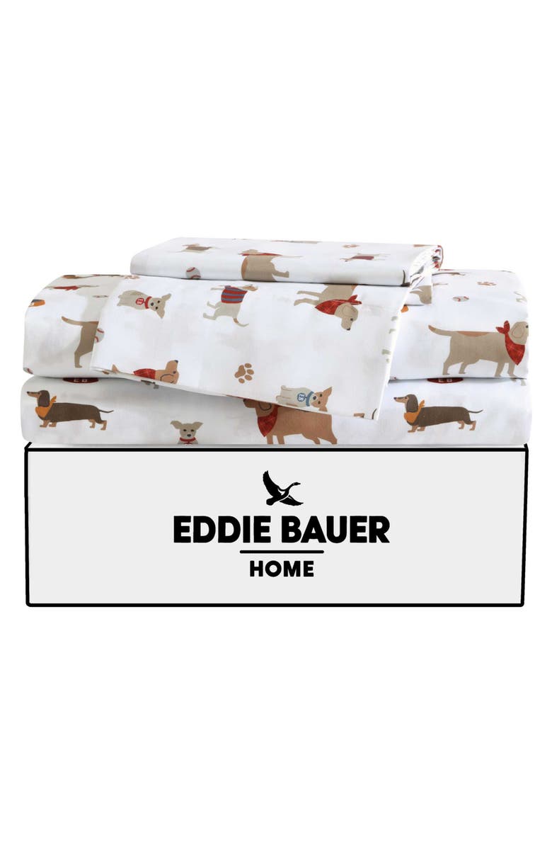 Eddie Bauer Buddy & Friends Dog Print Microfiber Sheet Set, Alternate, color, White/ Beige/ Red
