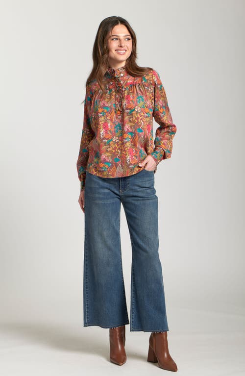 Apny Ruffle Half Placket Blouse In Wine In Burgundy