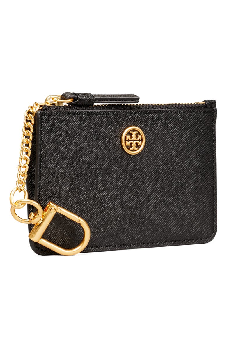 Tory Burch Robinson Leather Card Case with Key Chain, Alternate, color,