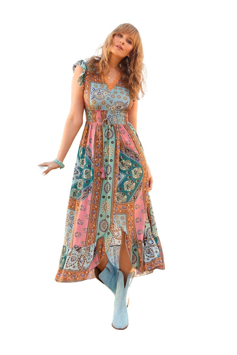 Patchwork Slit Maxi Dress, Main, color, MULTI PATCHWORK