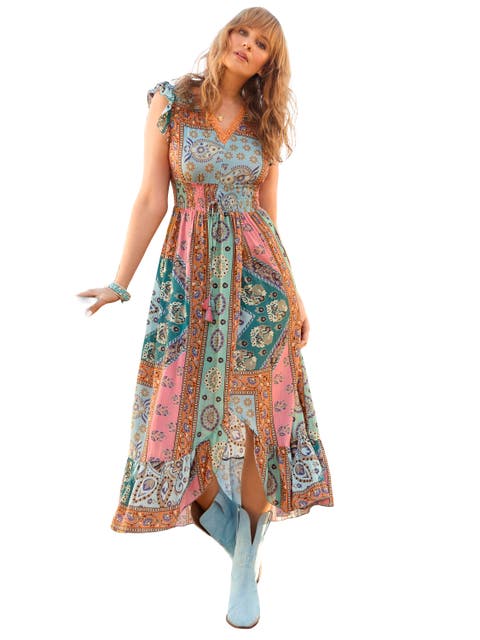 Patchwork Slit Maxi Dress (Plus)