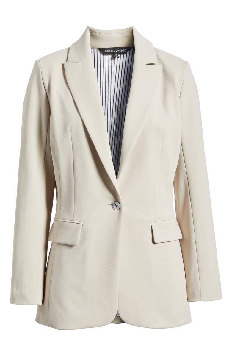 Ming Wang x Tanya Foster Deco Crepe One-Button Blazer, Alternate, color, Limestone
