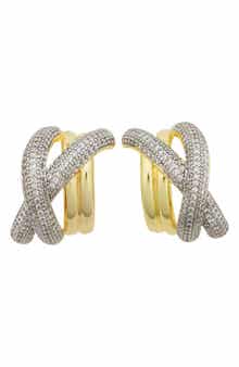 Panacea Two-Tone Pavé Crystal Crisscross Huggie Earrings