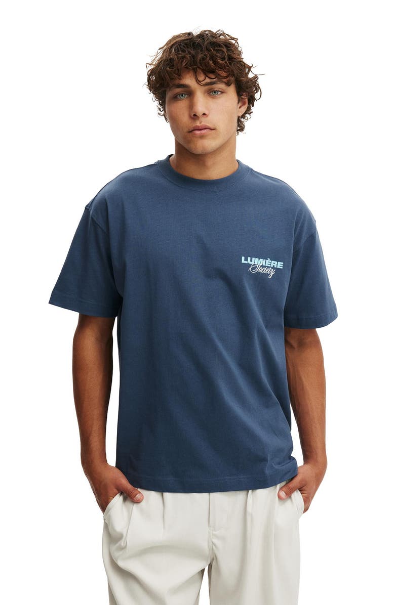 Cotton On Men
s Box Fit Text T-Shirt, Main, color, Moonlight Blue Lumiere