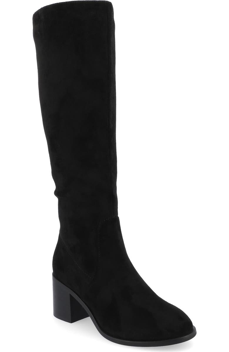 Journee Collection Romilly Block Heel Boot, Main, color, Black Suede