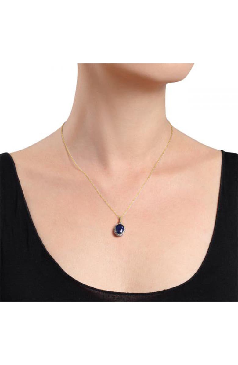 ALLUREZ Lab Blue Sapphire & Halo Diamond Pendant Necklace 14k, Alternate, color, Yellow Gold
