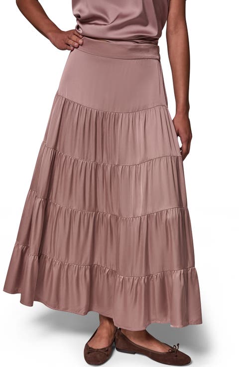 Satin Tiered Midi Skirt