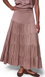 Donna Karan New York Satin Tiered Midi Skirt