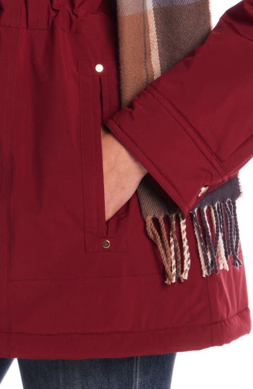 Gallery Water Resistant Insulated Stadium Coat With Removable Hood In Red