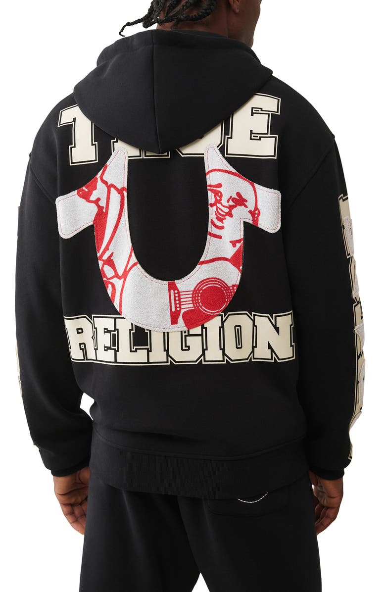 True Religion Horseshoe Patch Zip Hoodie, Alternate, color, Jet Black