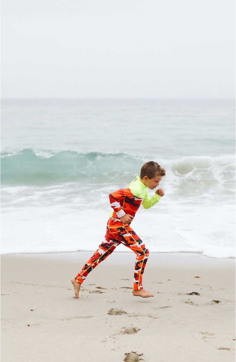 TUTUBLUE Boys' Full-Body One-Piece Swimsuit - UPF 50+, Alternate, color, Yellow Red Camo