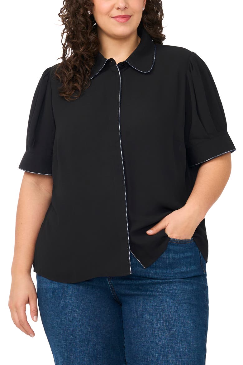 Georgette Button-Up Top, Main, color, RICH BLACK