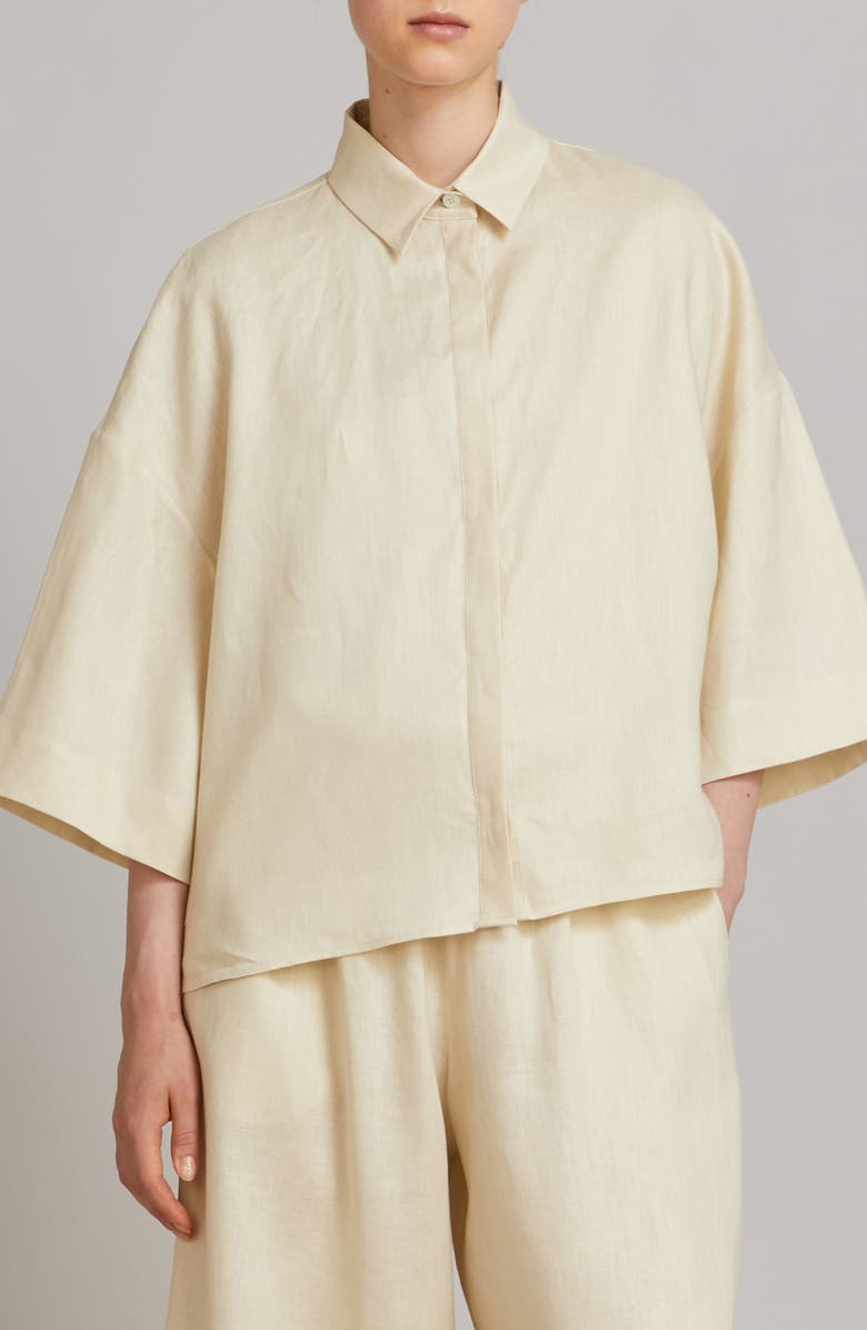 MM by Max Mara Rito Linen Canvas Button-Up Shirt, Main, color, 