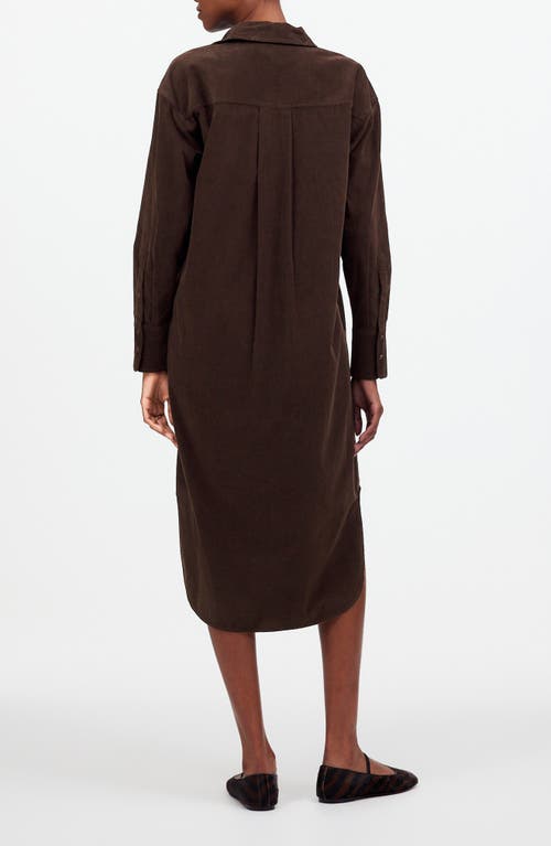 Shop Madewell Long Sleeve Corduroy Midi Shirtdress In Dark Carob