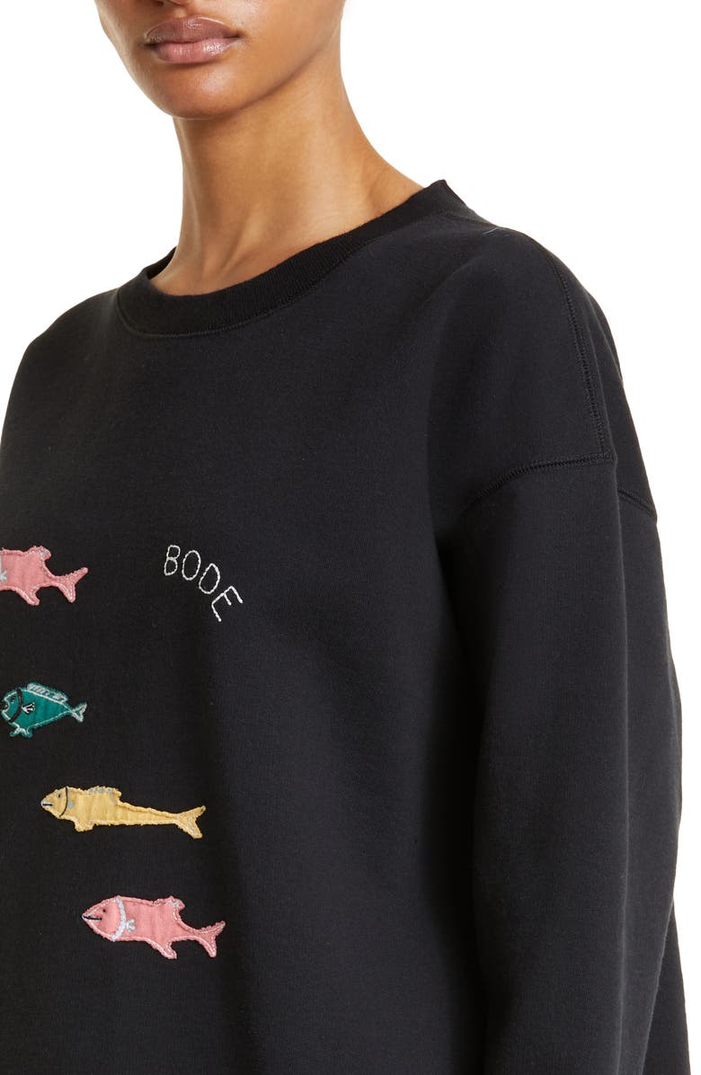 Bode Fish Appliqué Cotton Sweatshirt, Alternate, color, 