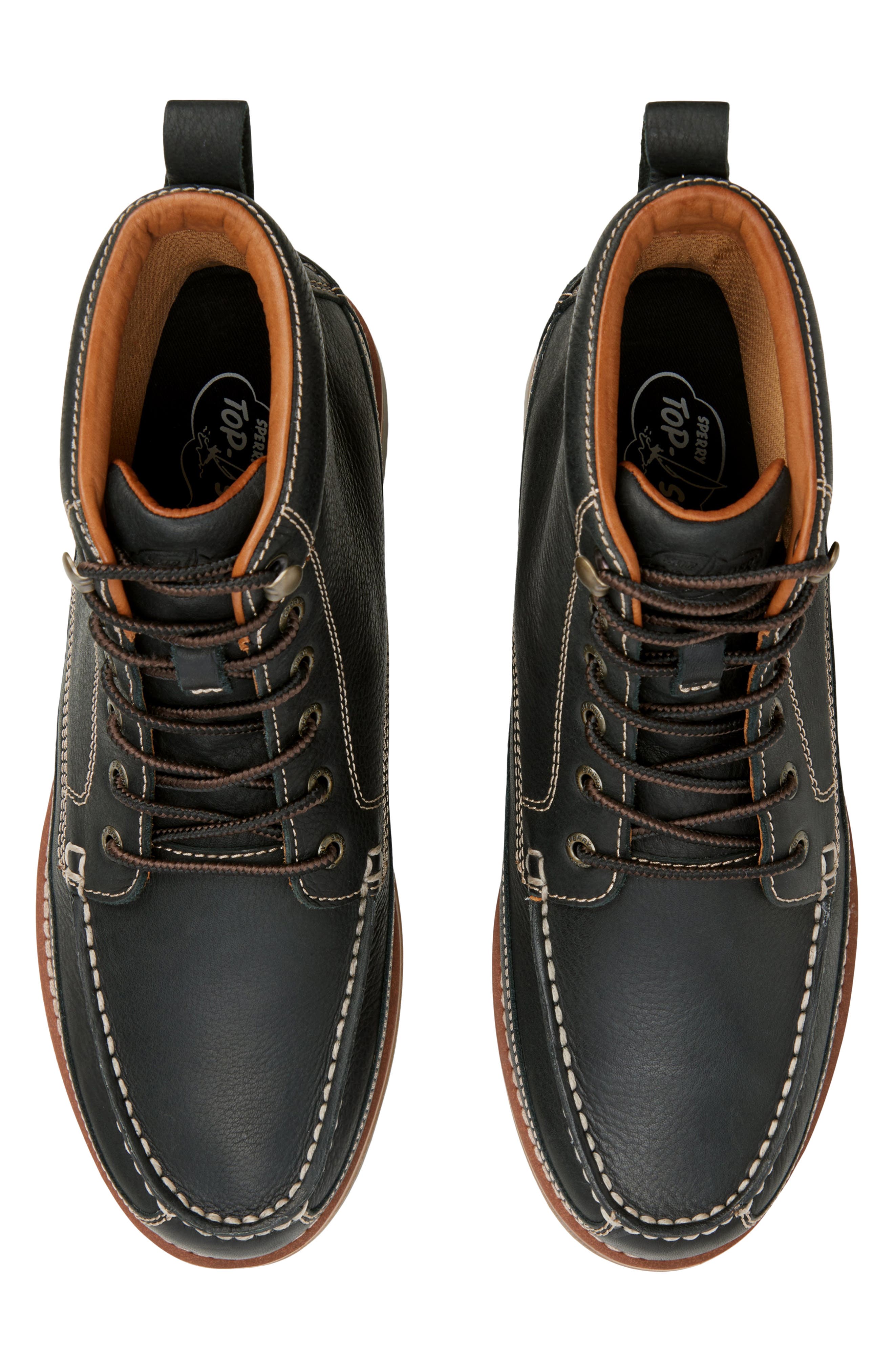 Mini Lug Moc Leather Boot, Alternate, color, BLACK