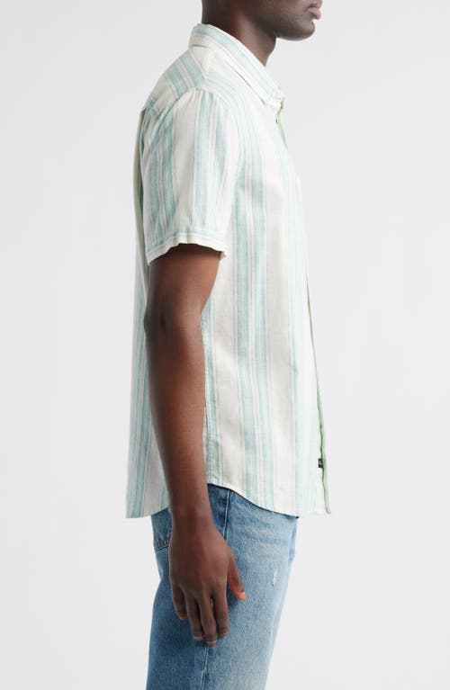 Rails Carson Stripe Short Sleeve Stretch Linen Blend Button-up Shirt In Blue