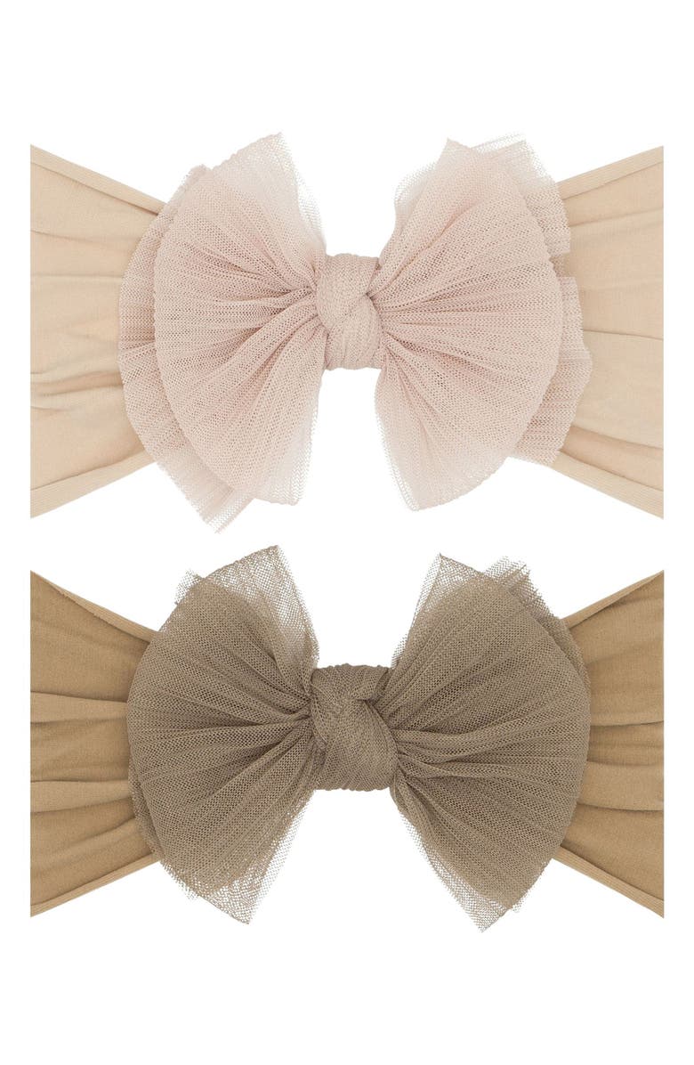 Baby Bling 2-Pack Fab-Bow-Lous<sup>®</sup> Point d'Esprit Tulle Headbands, Main, color, Blush Latte