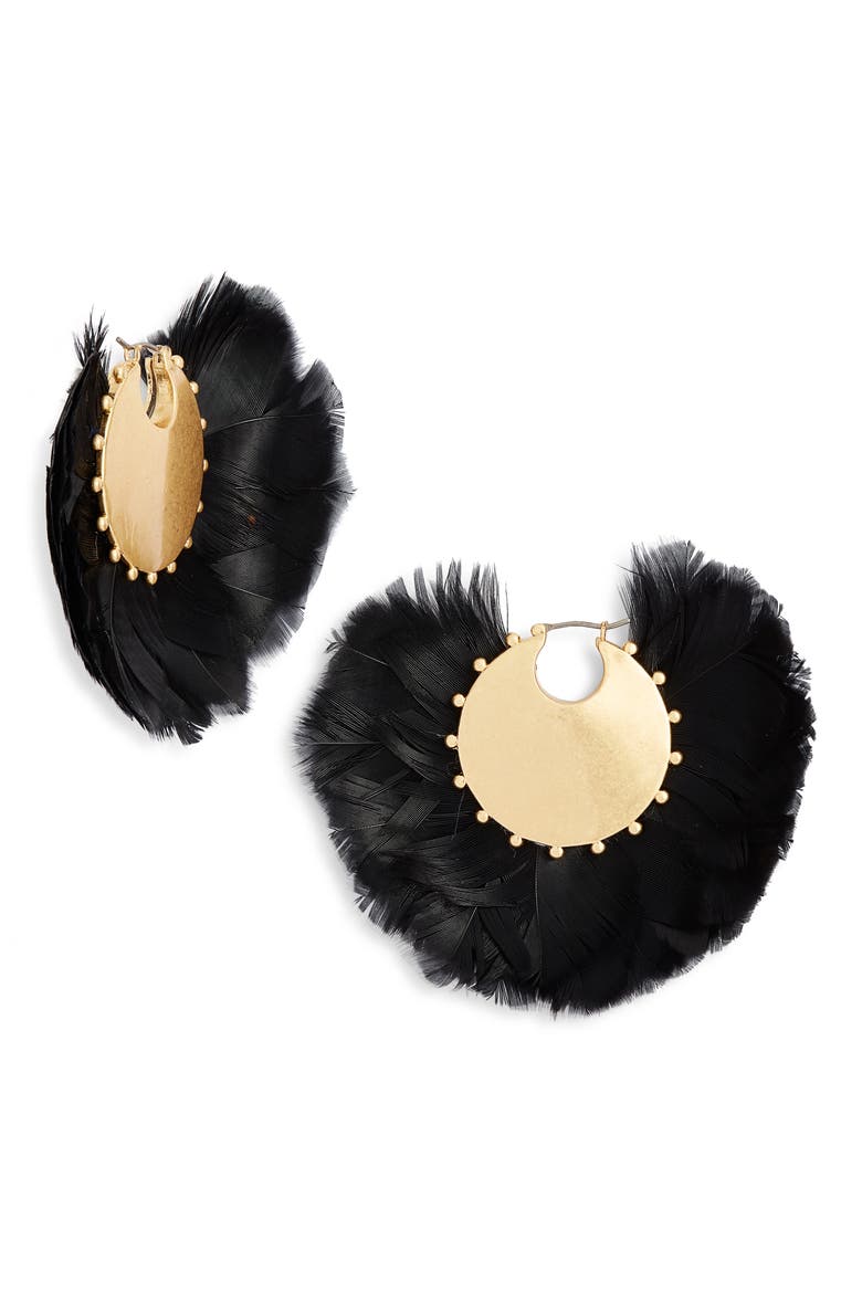 in full feather hoop earrings, Main, color, BLACK MULTI