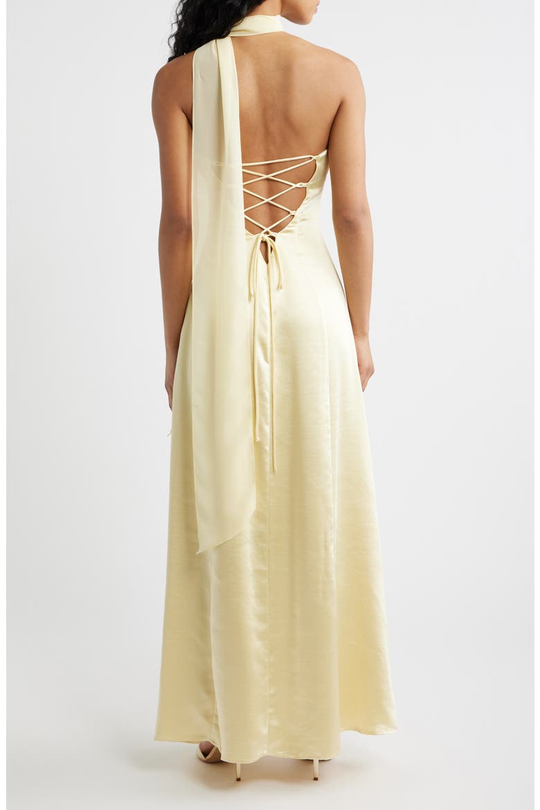 Masterpiece Pleated Strapless Satin Gown, Alternate, color, YELLOW