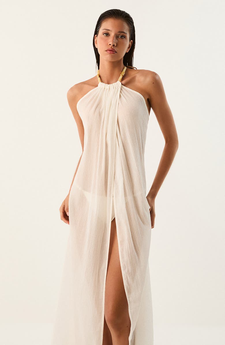 ViX Paula Hermanny Cloe Halter Cover-Up Dress, Alternate, color, Off White