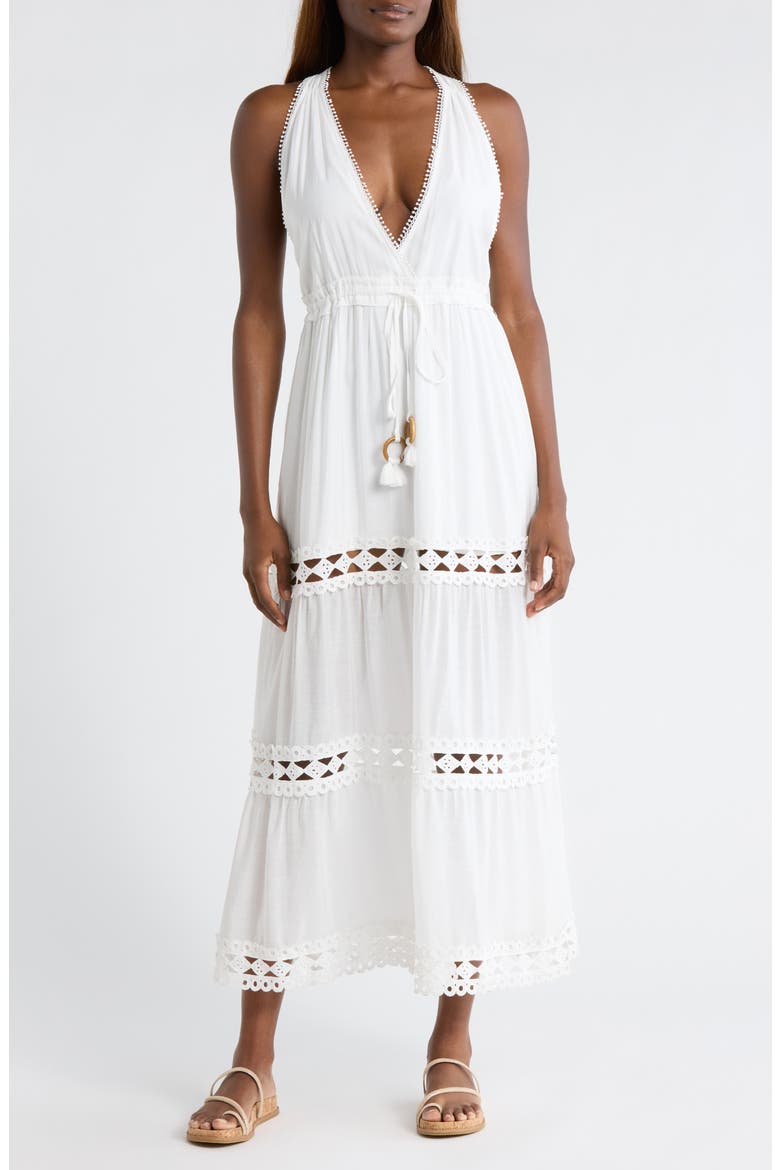 Cutout Trim Sleeveless Cover-Up Maxi Dress, Main, color, WHITE