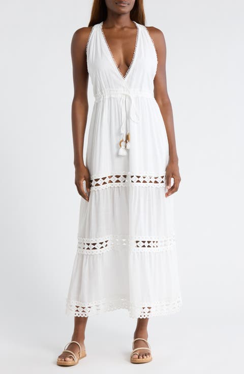 Cutout Trim Sleeveless Cover-Up Maxi Dress