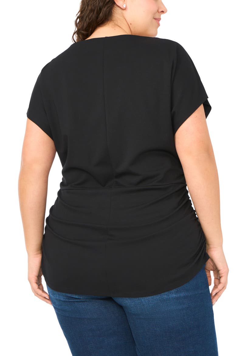 Shirred Dolman Short Sleeve Ponte Top, Alternate, color, RICH BLACK 060