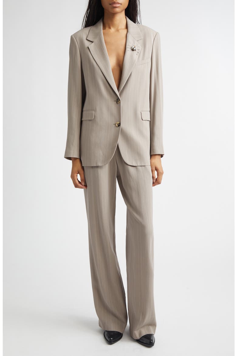 Journey Pinstripe Wool Blend Blazer with Spider Brooch, Alternate, color, ROASTED CASHEW