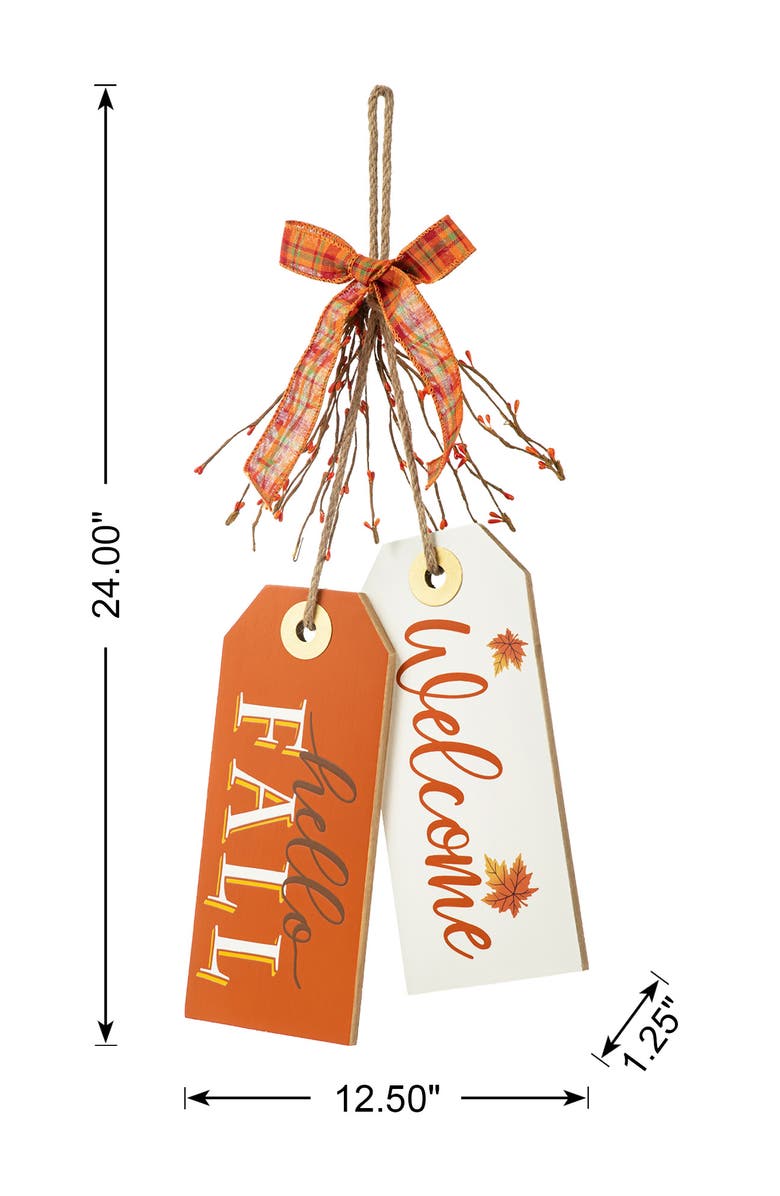 Glitzhome Thanksgiving Wooden Give Thanks Hello Fall Door Hanger, Alternate, color, White