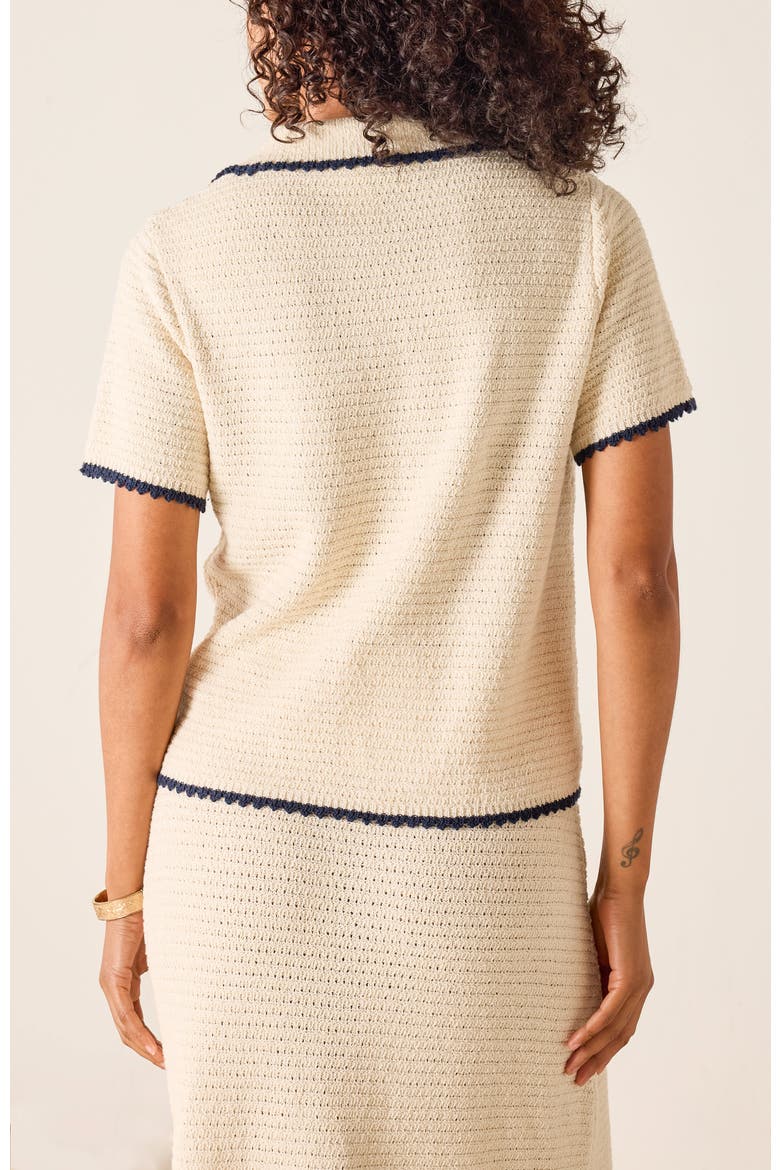 Paley Polo Crochet Top, Alternate, color, Ecru/Navy