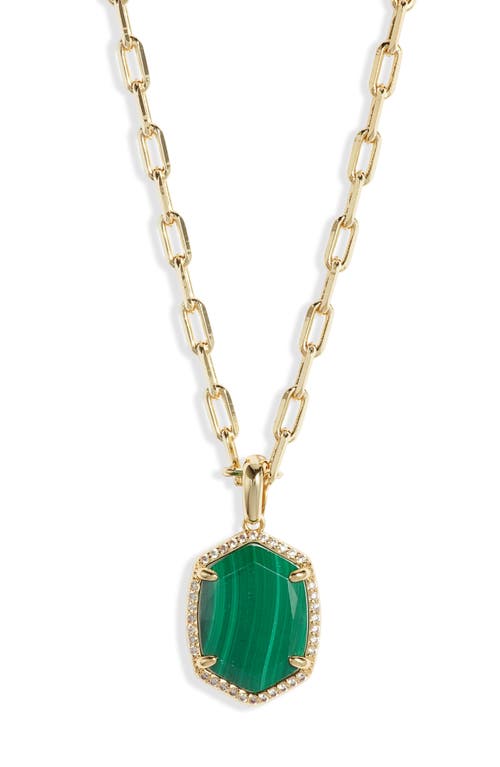 Kendra Scott Daphne Pavé Frame Pendant Necklace in Gold Green Malachite 